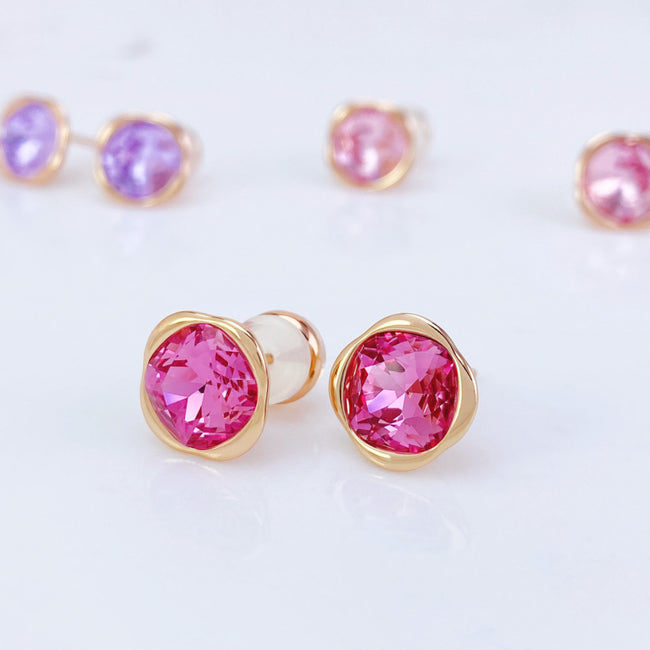 Glamor Raspberry - Crystal Sterling Silver Stud Earrings