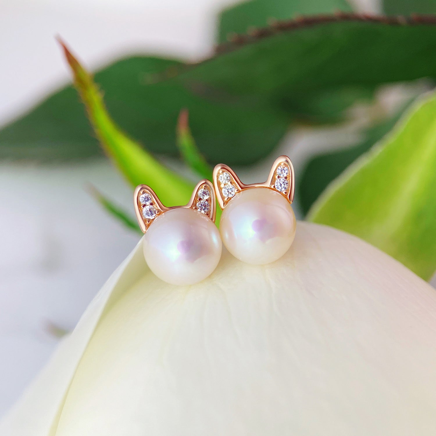 Aura RoseGold - Pearl Sterling Silver Stud Earrings