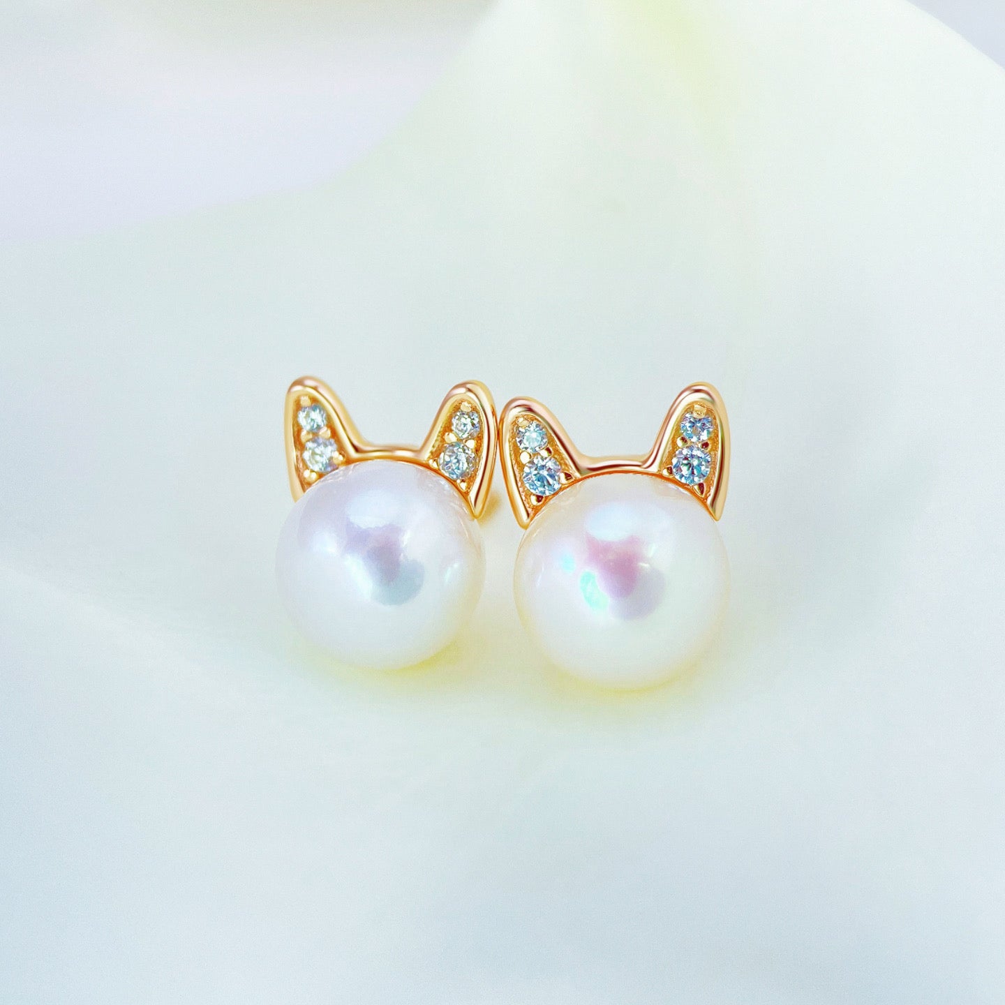 Aura RoseGold - Pearl Sterling Silver Stud Earrings