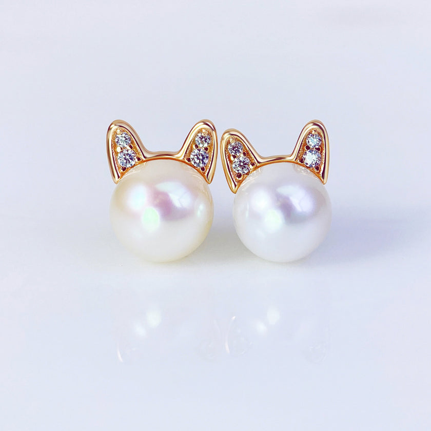 Aura RoseGold - Pearl Sterling Silver Stud Earrings
