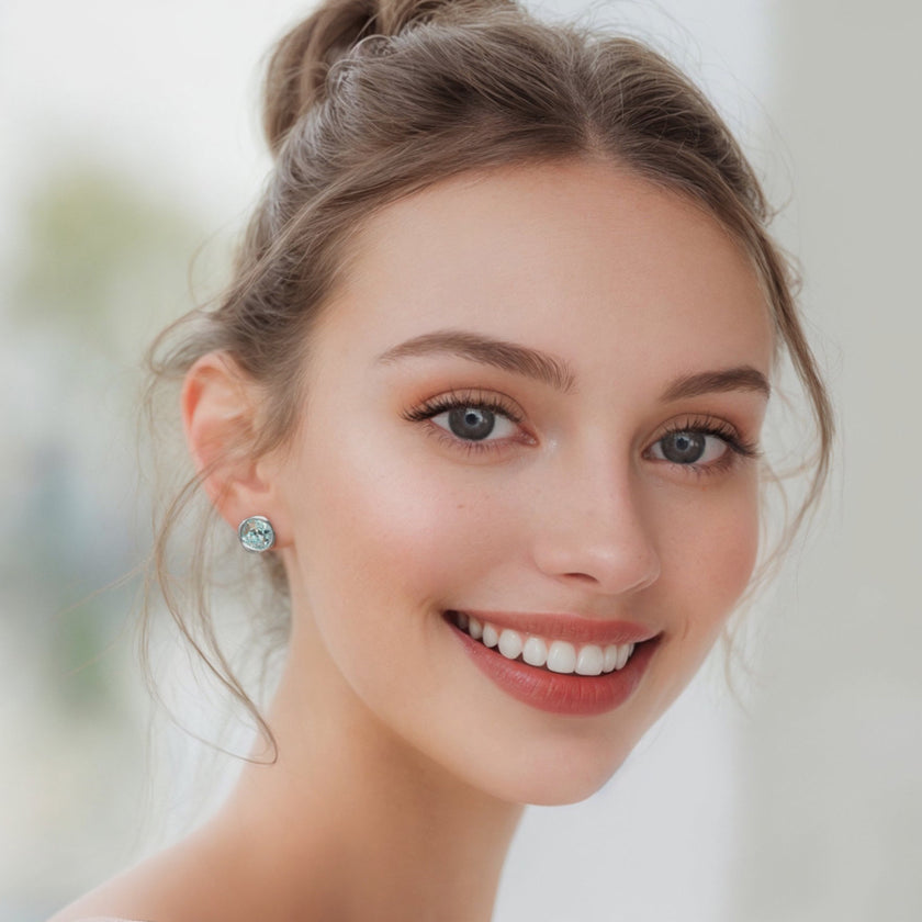 Glamor Ice Blue - Crystal Sterling Silver Stud Earrings