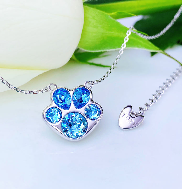 Pawssion Blue - Crystal Sterling Silver Pendant Necklace