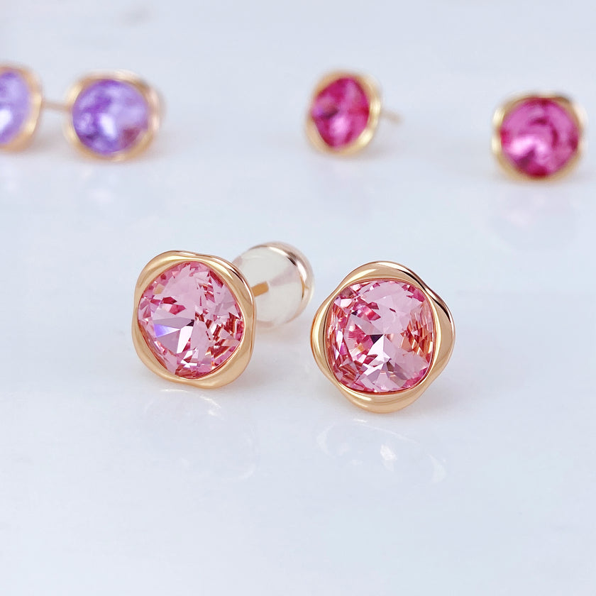 Glamor Pink - Crystal Sterling Silver Stud Earrings