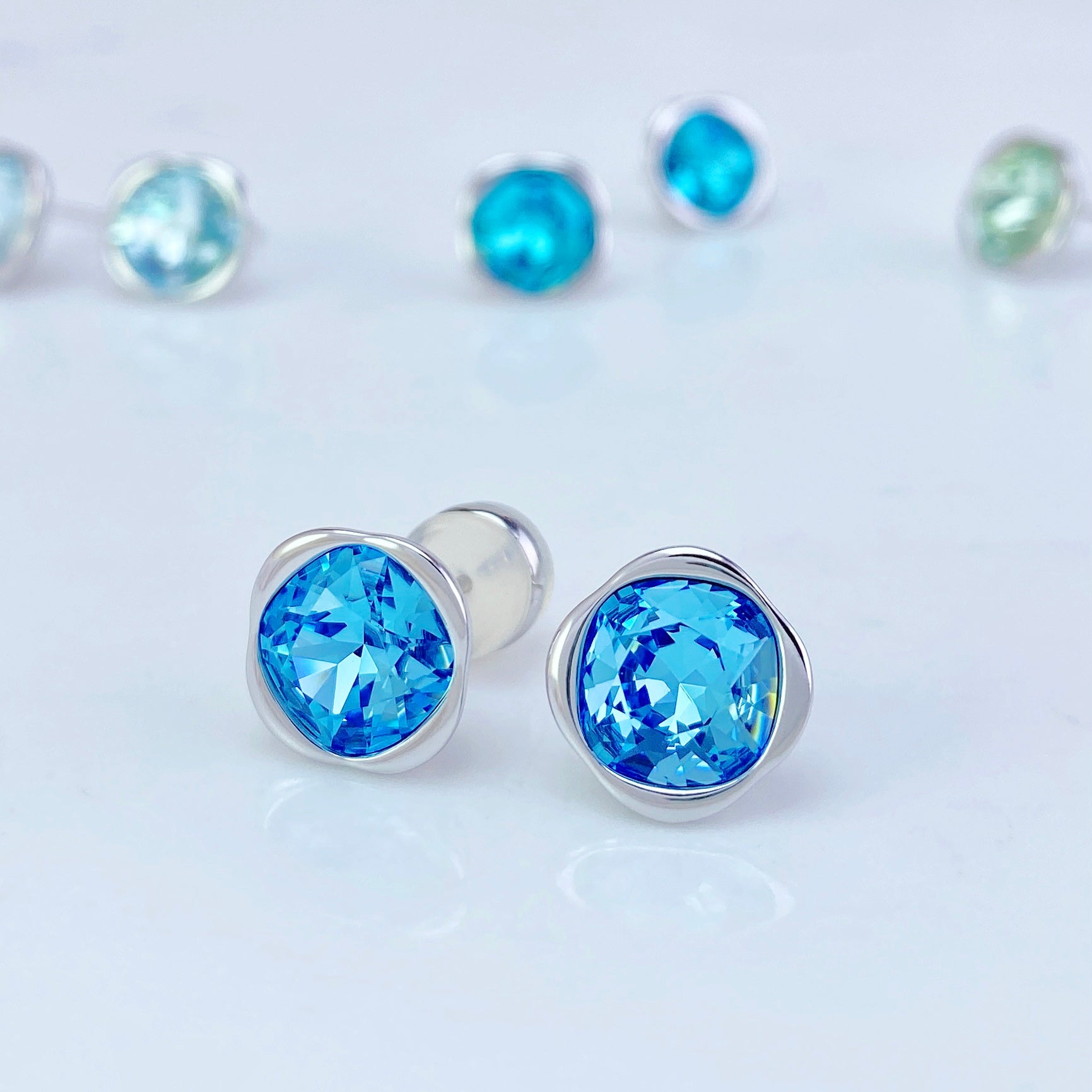 Glamor Blue - Crystal Sterling Silver Stud Earrings