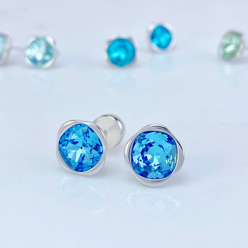 Glamor Blue - Crystal Sterling Silver Stud Earrings