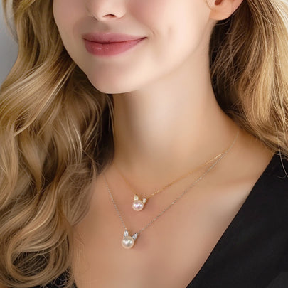 DearFriend RoseGold - Pearl Sterling Silver Pendant Necklace