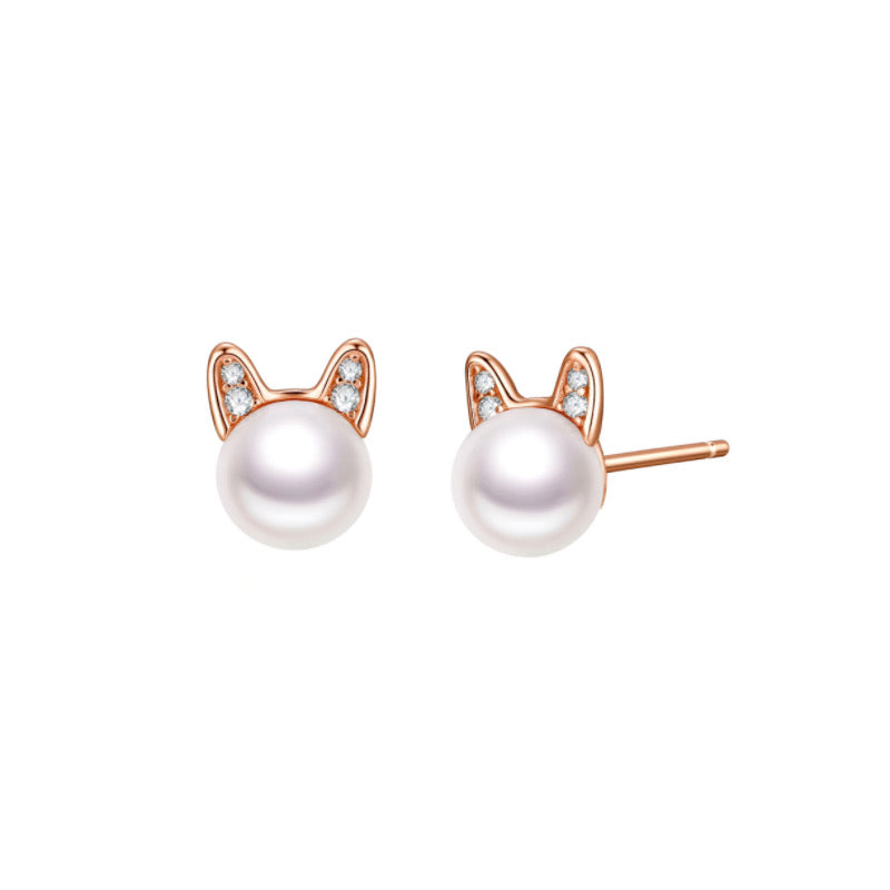 Aura RoseGold - Pearl Sterling Silver Stud Earrings