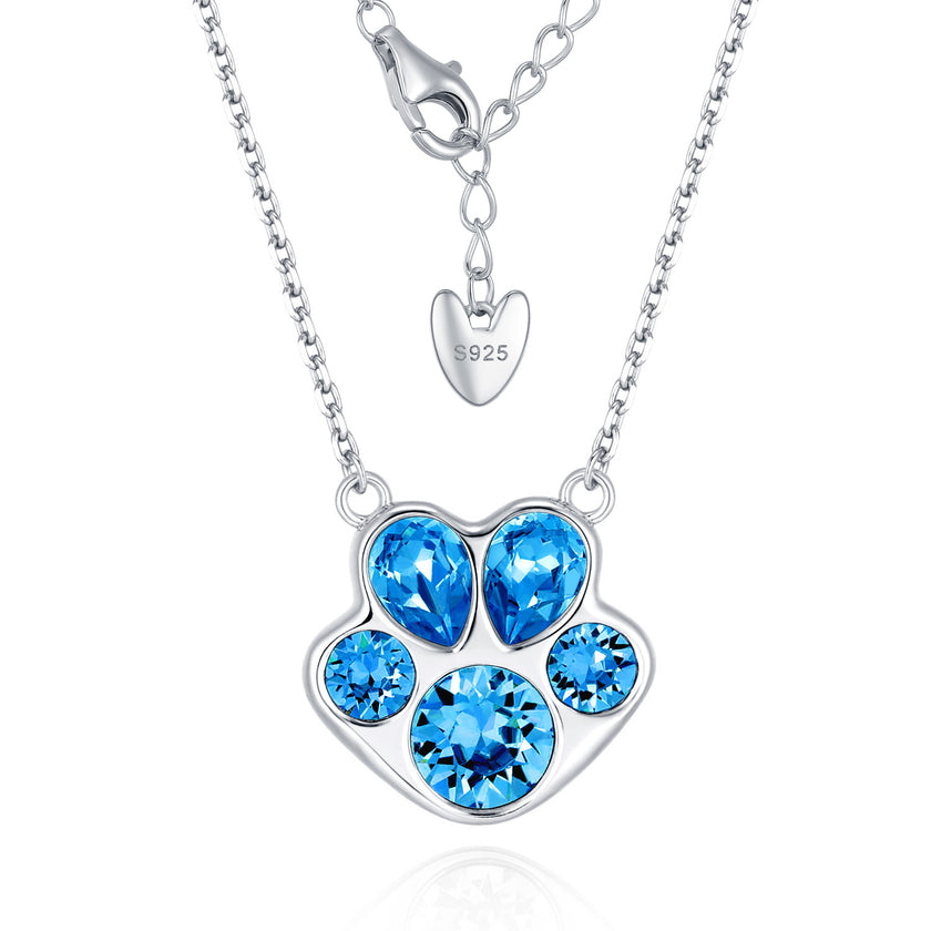 Pawssion Blue - Crystal Sterling Silver Pendant Necklace